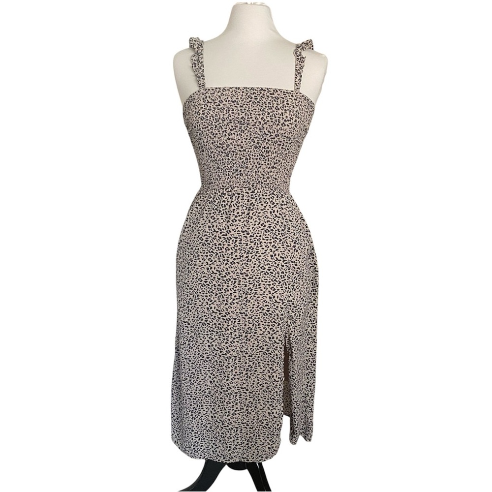 Abercrombie & Fitch Ditsy Leopard Midi Dress Small Pockets Smocked